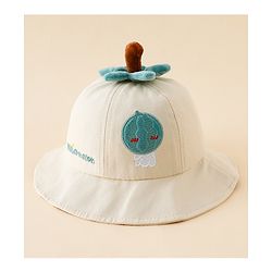 Babyhug Cotton Bucket Hat with Fruit Embroidery & Applique Light Blue - Diameter 16 cm