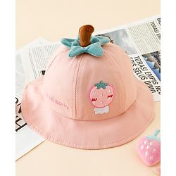 Babyhug Cotton Bucket Hat with Fruit Embroidery & Applique Light Blue - Diameter 16 cm