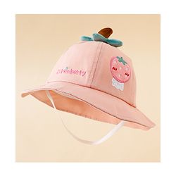 Babyhug Cotton Bucket Hat with Fruit Embroidery & Applique Light Blue - Diameter 16 cm