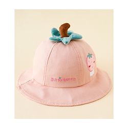 Babyhug Cotton Bucket Hat with Fruit Embroidery & Applique Light Blue - Diameter 16 cm