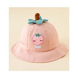 Babyhug Cotton Bucket Hat with Fruit Embroidery & Applique Light Blue - Diameter 16 cm