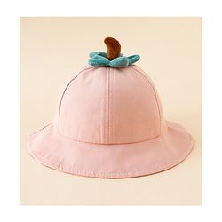 Babyhug Cotton Bucket Hat with Fruit Embroidery & Applique Light Blue - Diameter 16 cm
