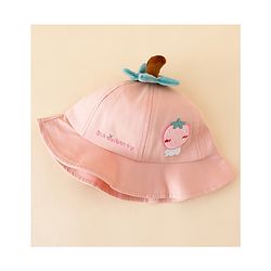 Babyhug Cotton Bucket Hat with Fruit Embroidery & Applique Light Blue - Diameter 16 cm