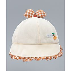 Babyhug Baseball Cap with Bow Applique Light Yellow - Diameter 16 cm