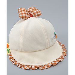 Babyhug Baseball Cap with Bow Applique Light Yellow - Diameter 16 cm