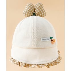 Babyhug 100% Cotton Baseball Cap with Bow Applique Beige - Diameter 16 cm