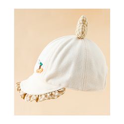 Babyhug 100% Cotton Baseball Cap with Bow Applique Beige - Diameter 16 cm