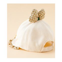 Babyhug 100% Cotton Baseball Cap with Bow Applique Beige - Diameter 16 cm