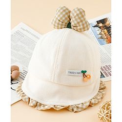 Babyhug 100% Cotton Baseball Cap with Bow Applique Beige - Diameter 16 cm