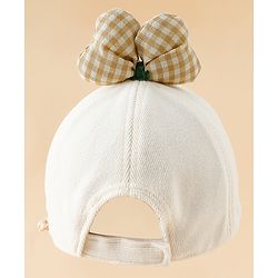 Babyhug 100% Cotton Baseball Cap with Bow Applique Beige - Diameter 16 cm