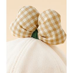 Babyhug 100% Cotton Baseball Cap with Bow Applique Beige - Diameter 16 cm