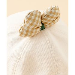 Babyhug 100% Cotton Baseball Cap with Bow Applique Beige - Diameter 16 cm