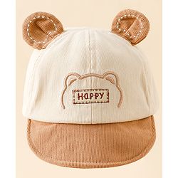 Babyhug Baseball Cap with Bear Embroidery & Ear Applique Beige - Diameter 17 cm