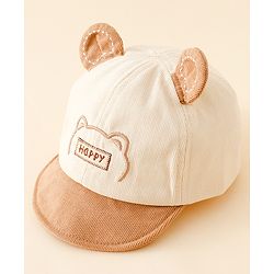 Babyhug Baseball Cap with Bear Embroidery & Ear Applique Beige - Diameter 17 cm
