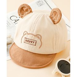 Babyhug Baseball Cap with Bear Embroidery & Ear Applique Beige - Diameter 17 cm