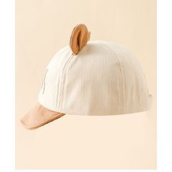 Babyhug Baseball Cap with Bear Embroidery & Ear Applique Beige - Diameter 17 cm