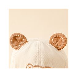 Babyhug Baseball Cap with Bear Embroidery & Ear Applique Beige - Diameter 17 cm