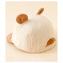 Babyhug Baseball Cap with Bear Embroidery & Ear Applique Beige - Diameter 17 cm