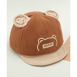 Babyhug Baseball Cap with Bear Embroidery & Ear Applique Beige - Diameter 17 cm