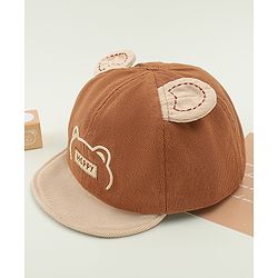 Babyhug Baseball Cap with Bear Embroidery & Ear Applique Beige - Diameter 17 cm