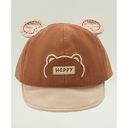 Babyhug Baseball Cap with Bear Embroidery & Ear Applique Beige - Diameter 17 cm
