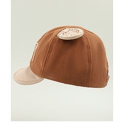 Babyhug Baseball Cap with Bear Embroidery & Ear Applique Beige - Diameter 17 cm