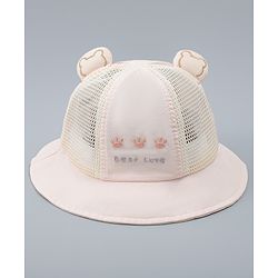 Babyhug Bucket Hat with Bear Embroidery & Ear Applique Light Pink - Diameter 16 cm