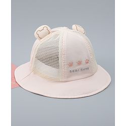 Babyhug Bucket Hat with Bear Embroidery & Ear Applique Light Pink - Diameter 16 cm