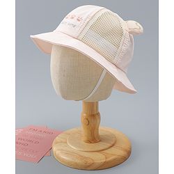 Babyhug Bucket Hat with Bear Embroidery & Ear Applique Light Pink - Diameter 16 cm