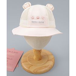 Babyhug Bucket Hat with Bear Embroidery & Ear Applique Light Pink - Diameter 16 cm