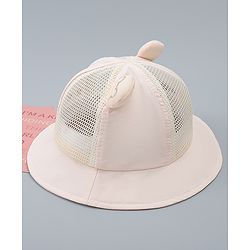 Babyhug Bucket Hat with Bear Embroidery & Ear Applique Light Pink - Diameter 16 cm