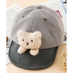 Babyhug Baseball Cap with Bear Applique Grey - Diameter 17 cm