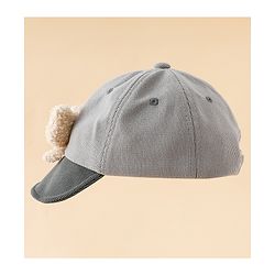 Babyhug Baseball Cap with Bear Applique Grey - Diameter 17 cm