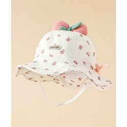 Babyhug Bucket Hat with Floral Print & Bow Applique Pink - Diameter 16 cm