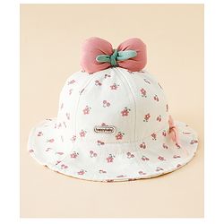 Babyhug Bucket Hat with Floral Print & Bow Applique Pink - Diameter 16 cm