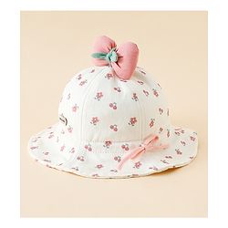Babyhug Bucket Hat with Floral Print & Bow Applique Pink - Diameter 16 cm