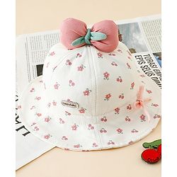 Babyhug Bucket Hat with Floral Print & Bow Applique Pink - Diameter 16 cm