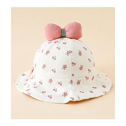 Babyhug Bucket Hat with Floral Print & Bow Applique Pink - Diameter 16 cm
