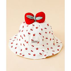 Babyhug Bucket Hat with Floral Print & Bow Applique Pink - Diameter 16 cm