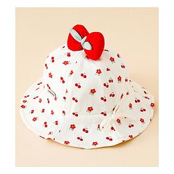 Babyhug Bucket Hat with Floral Print & Bow Applique Pink - Diameter 16 cm