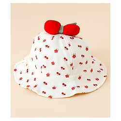 Babyhug Bucket Hat with Floral Print & Bow Applique Pink - Diameter 16 cm