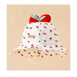 Babyhug Bucket Hat with Floral Print & Bow Applique Pink - Diameter 16 cm