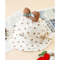 Babyhug Bucket Hat with Floral Print & Bow Applique Pink - Diameter 16 cm