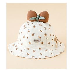 Babyhug Bucket Hat with Floral Print & Bow Applique Brown - Diameter 16 cm