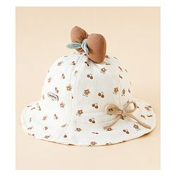 Babyhug Bucket Hat with Floral Print & Bow Applique Pink - Diameter 16 cm
