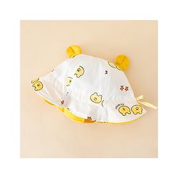 Babyhug Bucket Hat with Bear Print & Ear Applique Yellow - Diameter 16 cm