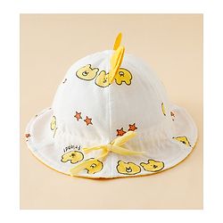 Babyhug Bucket Hat with Bear Print & Ear Applique Yellow - Diameter 16 cm