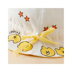Babyhug Bucket Hat with Bear Print & Ear Applique Yellow - Diameter 16 cm