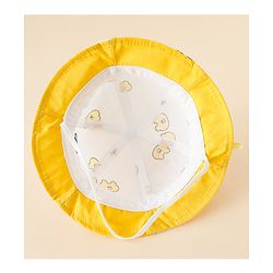 Babyhug Bucket Hat with Bear Print & Ear Applique Yellow - Diameter 16 cm
