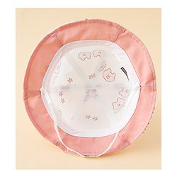 Babyhug Bucket Hat with Bear Print & Ear Applique Pink - Diameter 16 cm